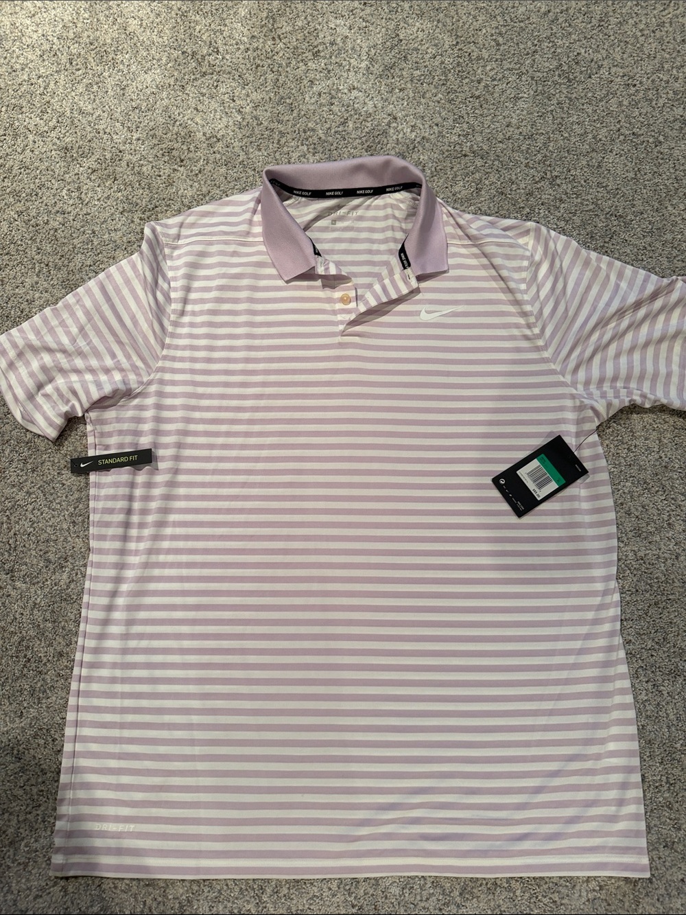 Nike Men’s Lavender and White Striped Dri-FIT Polo
